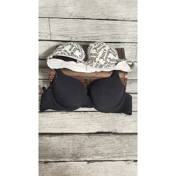 Lot(2) Juicy Couture Push Up Bra 36B Black Spellout Logo Intimates Nylon Spandex - Picture 1 of 5